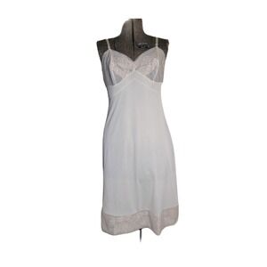Vintage 70s 80s Vanity Fair Ivory White‎ Slip Dress Lace Size 36 Large Medium